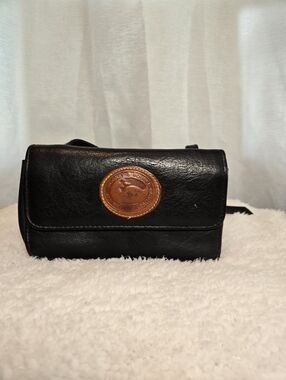 Dooney & Bourke Black Leather Crossbody with Brown Logo Patch